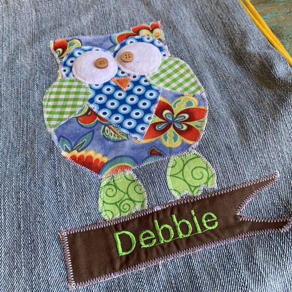 Retro Homemade Owl Denim Daypack Debbie Personalized Vintage Style Floral Bag - Picture 2 of 8